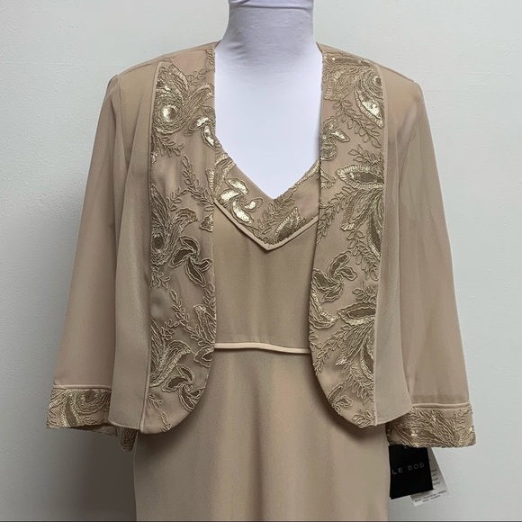 LE BOS | Size 10 | Champagne Embellished Sleeveless Dress & Sheer Jacket NWT - Picture 2 of 15